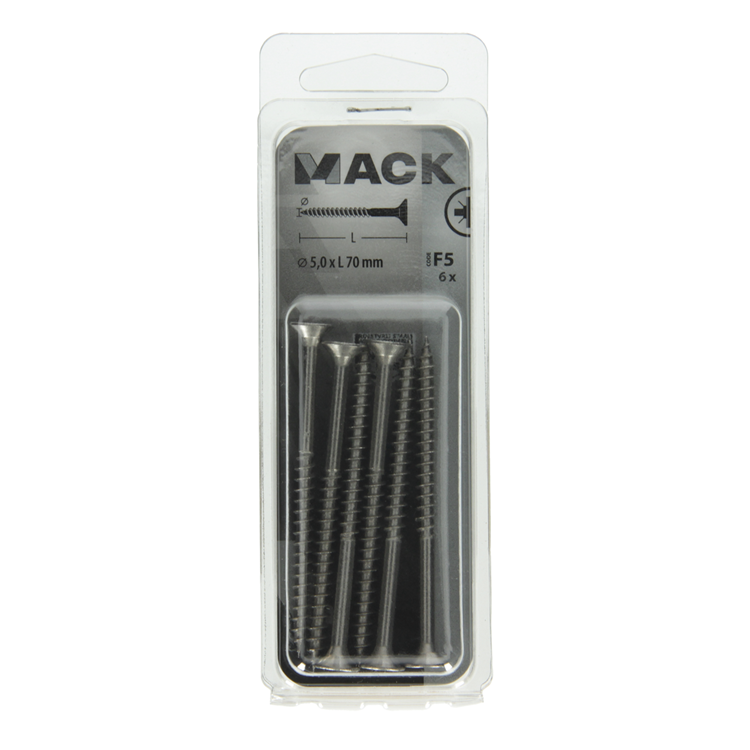 Load image into Gallery viewer, Mack 1019757 - spaanplaatschroef vz kop rvs 6 st 5,0 x 70 mm | 10 stuks
