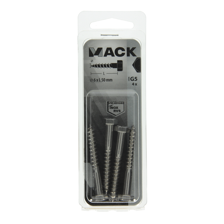Afbeelding laden in galerijviewer, Mack 1019765 - houtdraadbout roestvrijstaal 4 st 6 x 50 mm | 10 stuks
