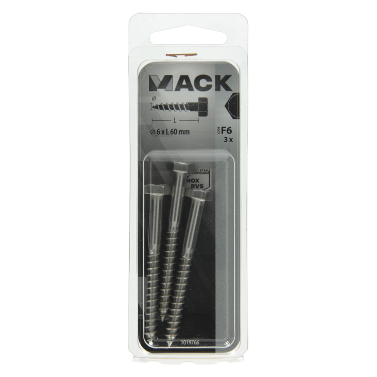 Load image into Gallery viewer, Mack 1019766 - houtdraadbout roestvrijstaal 3 st 6 x 60 mm | 10 stuks
