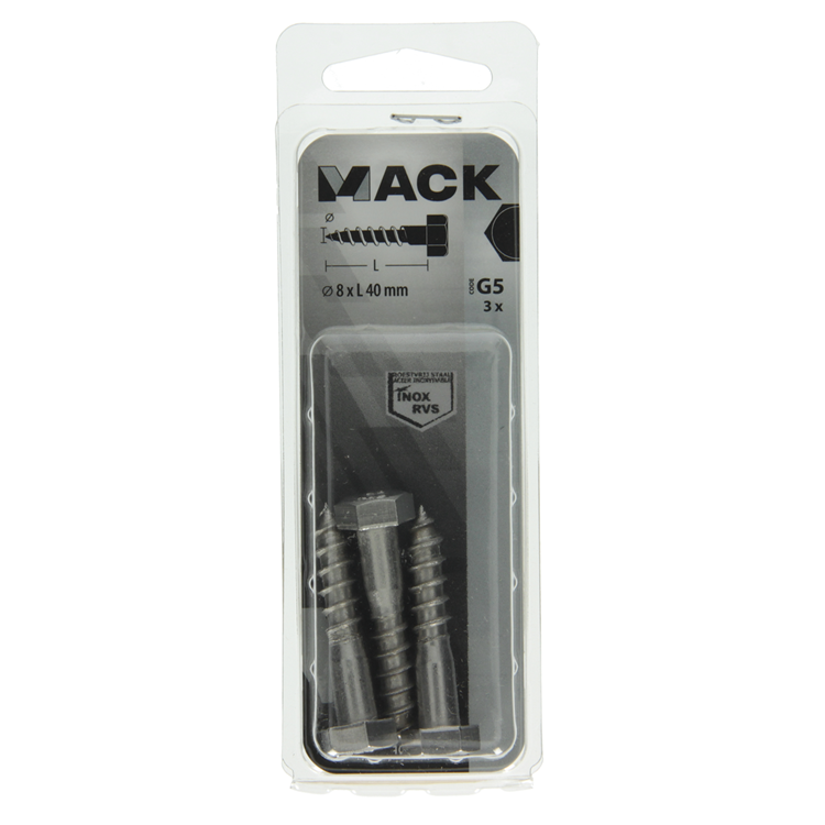 Load image into Gallery viewer, Mack 1019767 - houtdraadbout roestvrijstaal 3 st 8 x 40 mm | 10 stuks
