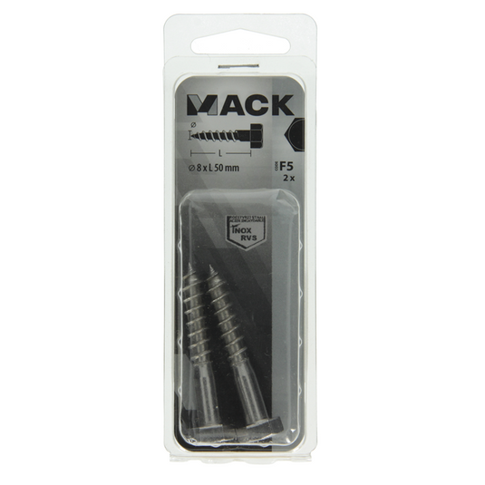 Mack 1019768 - houtdraadbout roestvrijstaal 2 st 8 x 50 mm | 10 stuks