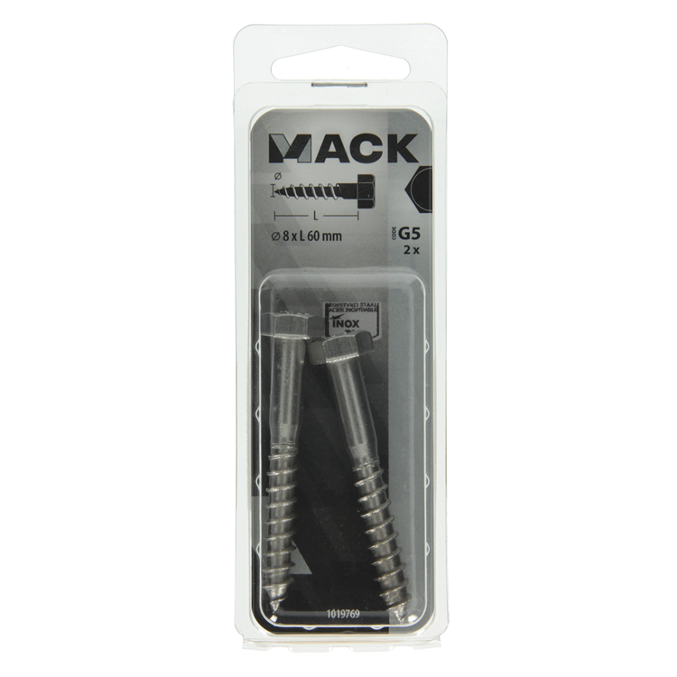 Afbeelding laden in galerijviewer, Mack 1019769 - houtdraadbout roestvrijstaal 2 st 8 x 60 mm | 10 stuks
