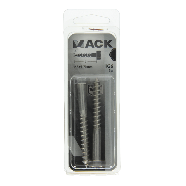 Load image into Gallery viewer, Mack 1019770 - houtdraadbout roestvrijstaal 2 st 8 x 70 mm | 10 stuks
