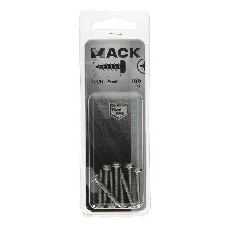Load image into Gallery viewer, Mack 1019787 - zelftappende schroef cyl.kop a2 9 st 3,9 x 25 mm | 10 stuks
