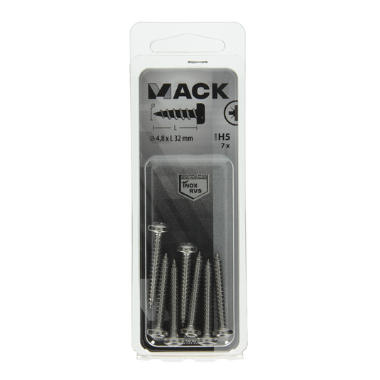 Mack 1019795 - zelftappende schroef cyl.kop a2 7 st 4,8 x 32 mm | 10 stuks
