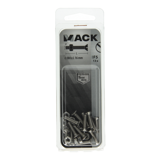 Mack 1019805 - metaalschroef verz. kop + moer rvs 13 st m4x16 | 10 stuks