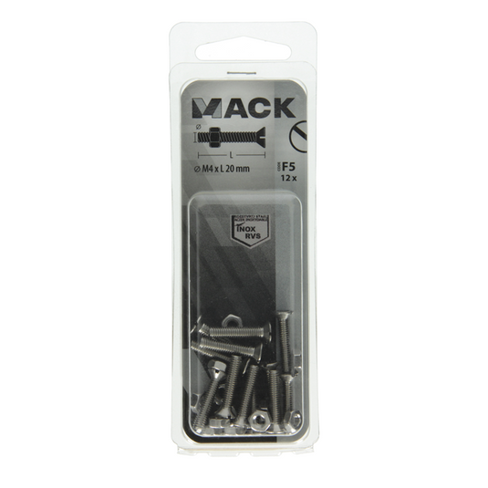 Mack 1019806 - metaalschroef verz. kop + moer rvs 12 st m4x20 | 10 stuks