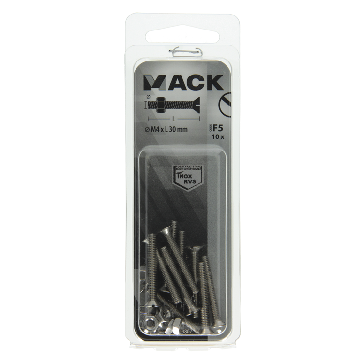 Load image into Gallery viewer, Mack 1019807 - metaalschroef verz. kop + moer rvs 10 st m4x30 | 10 stuks
