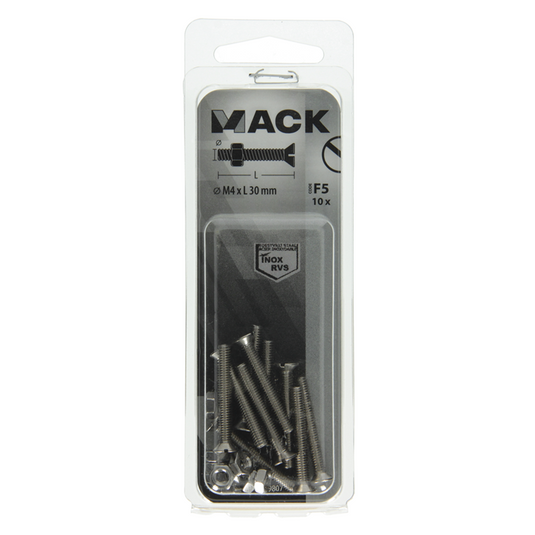 Mack 1019807 - metaalschroef verz. kop + moer rvs 10 st m4x30 | 10 stuks