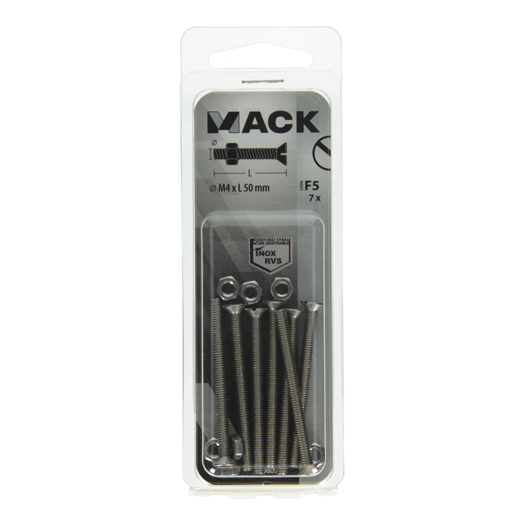 Load image into Gallery viewer, Mack 1019809 - metaalschroef verz. kop + moer rvs 7 st m4x50 | 10 stuks

