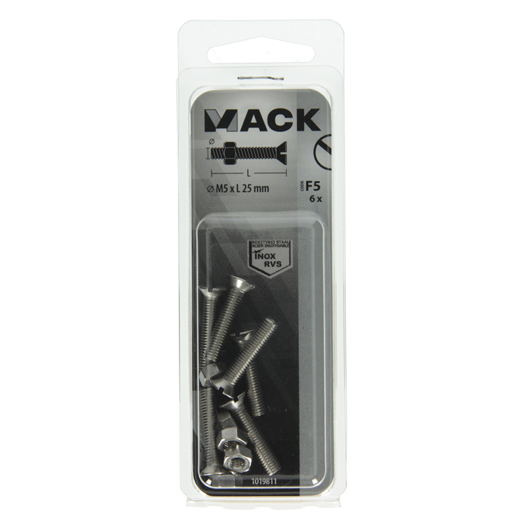 Load image into Gallery viewer, Mack 1019811 - metaalschroef verz. kop + moer rvs 6 st m5x25 | 10 stuks

