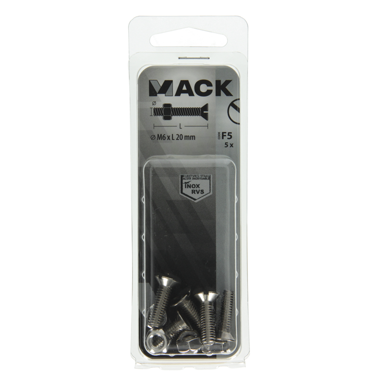 Load image into Gallery viewer, Mack 1019814 - metaalschroef verz. kop + moer rvs 5 st m6x20 | 10 stuks
