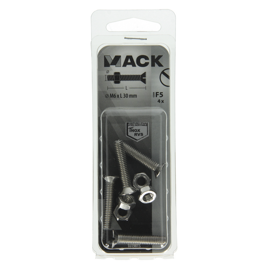 Mack 1019815 - metaalschroef verz. kop + moer rvs 4 st m6x30 | 10 stuks