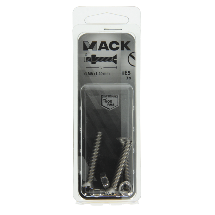 Load image into Gallery viewer, Mack 1019816 - metaalschroef verz. kop + moer rvs 3 st m6x40 | 10 stuks
