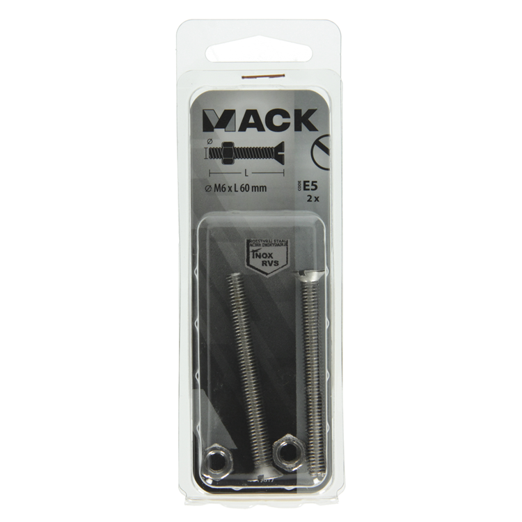 Afbeelding laden in galerijviewer, Mack 1019817 - metaalschroef verz. kop + moer rvs 2 st m6x60 | 10 stuks
