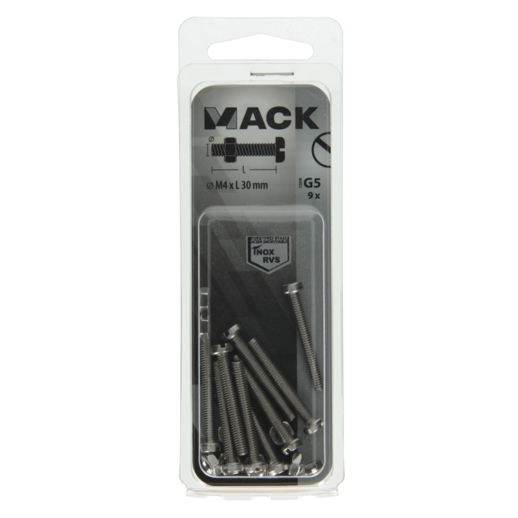 Load image into Gallery viewer, Mack 1019821 - metaalschroef cyl. kop + moer rvs 9 st m4x30 | 10 stuks
