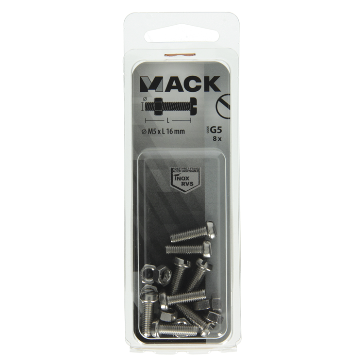 Load image into Gallery viewer, Mack 1019824 - metaalschroef cyl. kop + moer rvs 8 st m5x16 | 10 stuks
