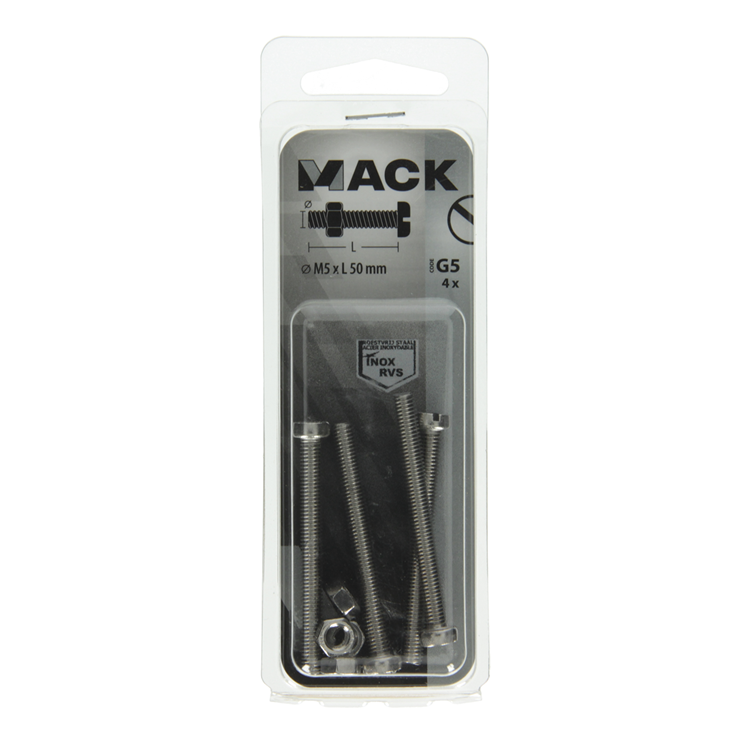 Load image into Gallery viewer, Mack 1019828 - metaalschroef cyl. kop + moer rvs 4 st m5x50 | 10 stuks
