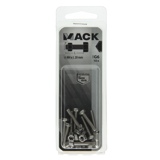 Mack 1019836 - tapbout + moer roestvrijstaal 10 st m4x20 | 10 stuks