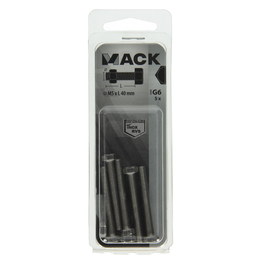 Mack 1019840 - tapbout + moer roestvrijstaal 5 st m5x40 | 10 stuks
