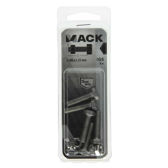 Mack 1019842 - tapbout + moer roestvrijstaal 5 st m6x25 | 10 stuks