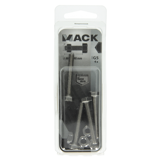 Mack 1019843 - tapbout + moer roestvrijstaal 4 st m6x40 | 10 stuks