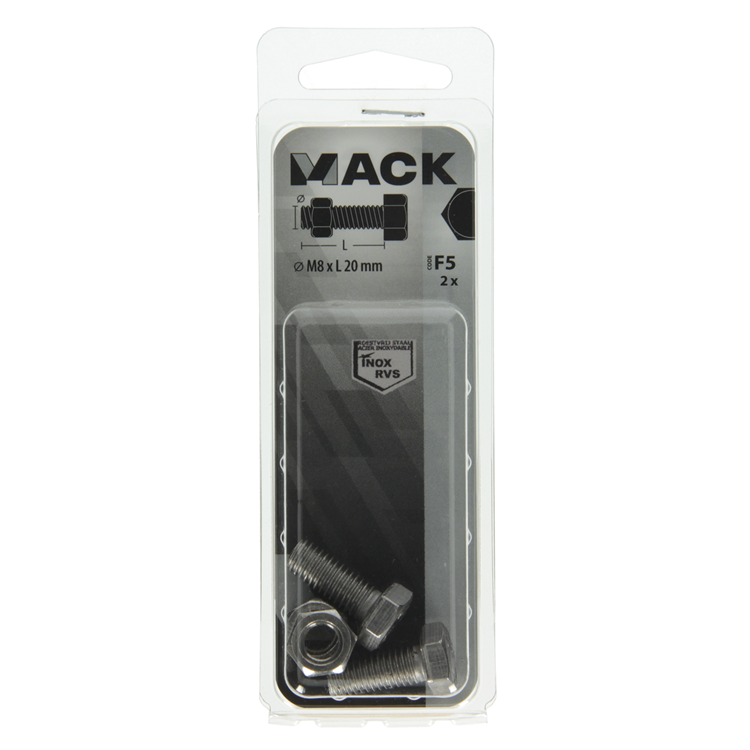 Load image into Gallery viewer, Mack 1019845 - tapbout + moer roestvrijstaal 2 st m8x20 | 10 stuks
