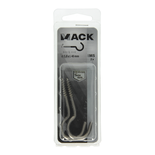 Mack 1019898 - schroefhaak roestvrijstaal 2 st 5,0x40 mm | 10 stuks