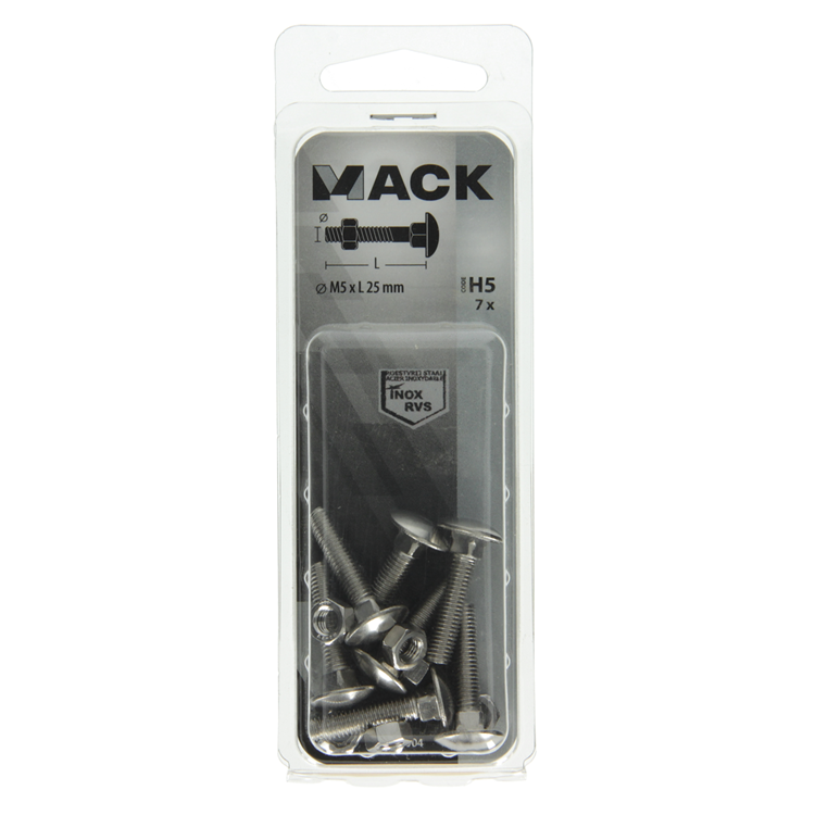 Load image into Gallery viewer, Mack 1019904 - houtbout + moer roestvrijstaal 7 st m5x25 mm | 10 stuks
