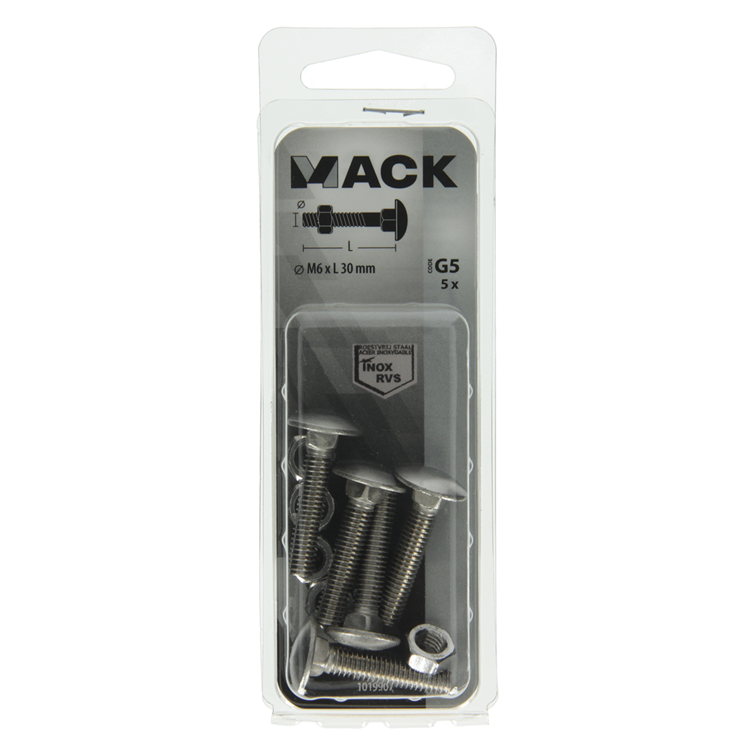 Load image into Gallery viewer, Mack 1019907 - houtbout + moer roestvrijstaal 5 st m6x30 mm | 10 stuks
