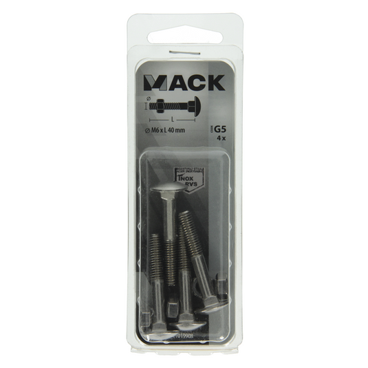 Mack 1019908 - houtbout + moer roestvrijstaal 4 st m6x40 mm | 10 stuks