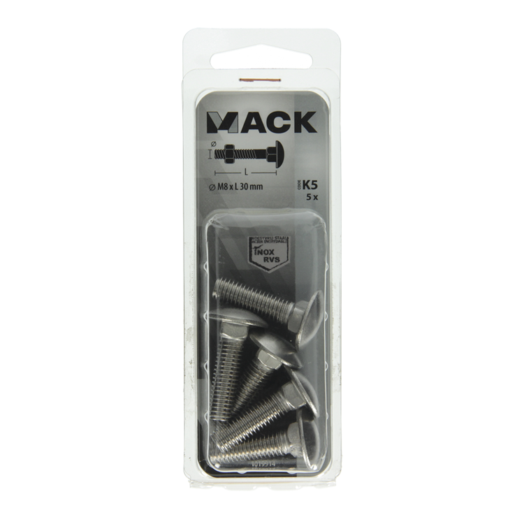 Load image into Gallery viewer, Mack 1019914 - houtbout + moer roestvrijstaal 5 st m8 x 30 mm | 5 stuks
