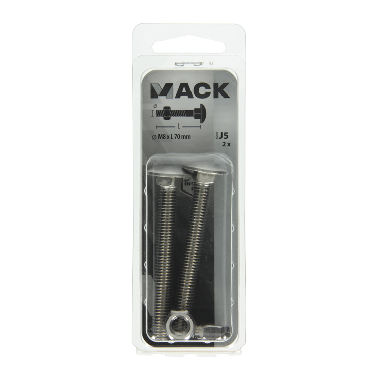 Load image into Gallery viewer, Mack 1019918 - houtbout + moer roestvrijstaal 2 st m8 x 70 mm | 5 stuks
