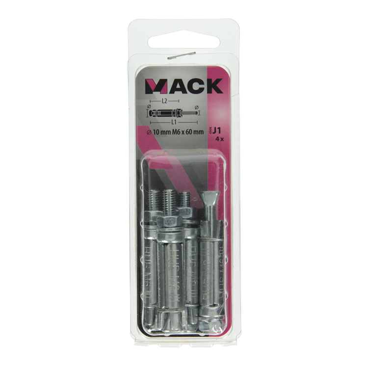 Load image into Gallery viewer, Mack 1019935 - keilbout met draadst. verzinkt 4 st m6 x 60 mm | 5 stuks

