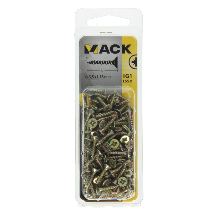 Load image into Gallery viewer, Mack 1017962 - spaanplaatschroef vz kop geelverz 165st 3,5 x 16 mm | 5 stuks
