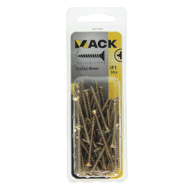 Load image into Gallery viewer, Mack 1017967 - spaanplaatschroef vz kop geelverz. 55st 3,5 x 40 mm | 5 stuks
