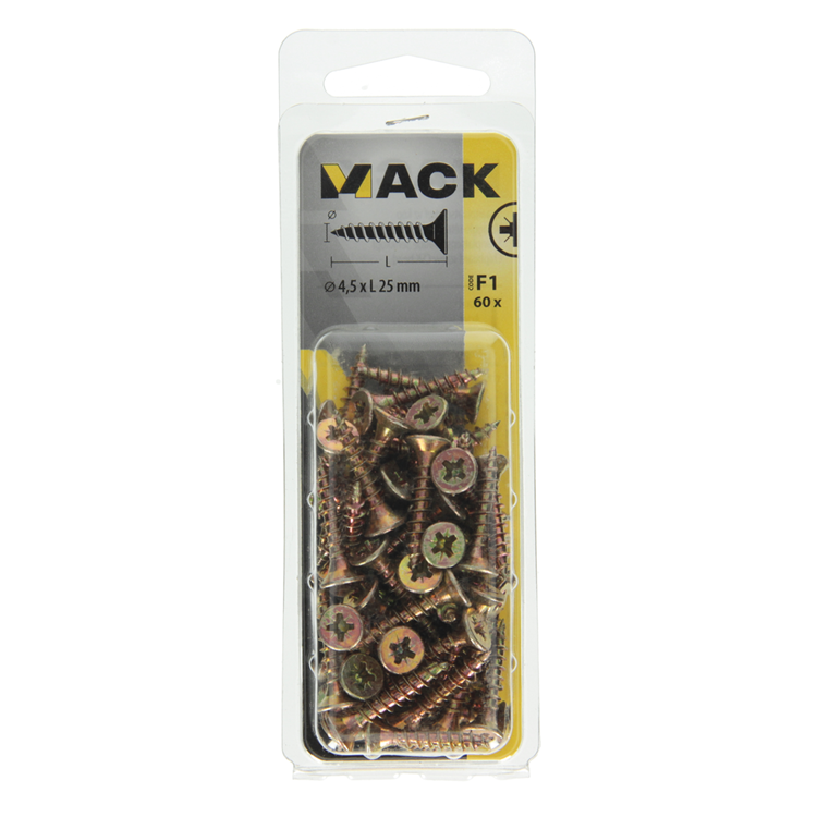 Load image into Gallery viewer, Mack 1017977 - spaanplaatschroef vz kop geelverz. 60st 4,5 x 25 mm | 5 stuks

