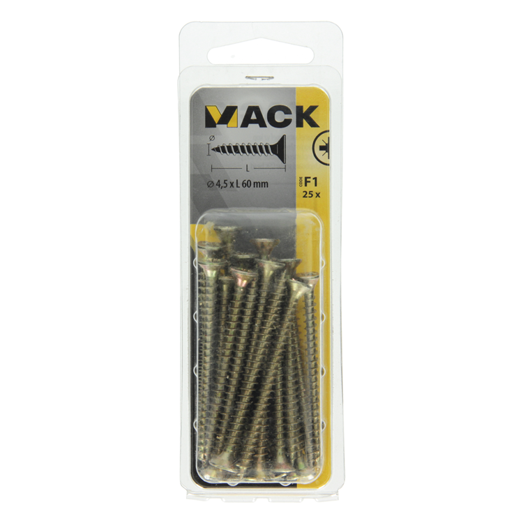 Load image into Gallery viewer, Mack 1017982 - spaanplaatschroef vz kop geelverz. 25st 4,5 x 60 mm | 5 stuks
