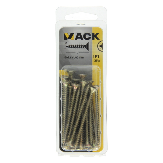 Mack 1017982 - spaanplaatschroef vz kop geelverz. 25st 4,5 x 60 mm | 5 stuks