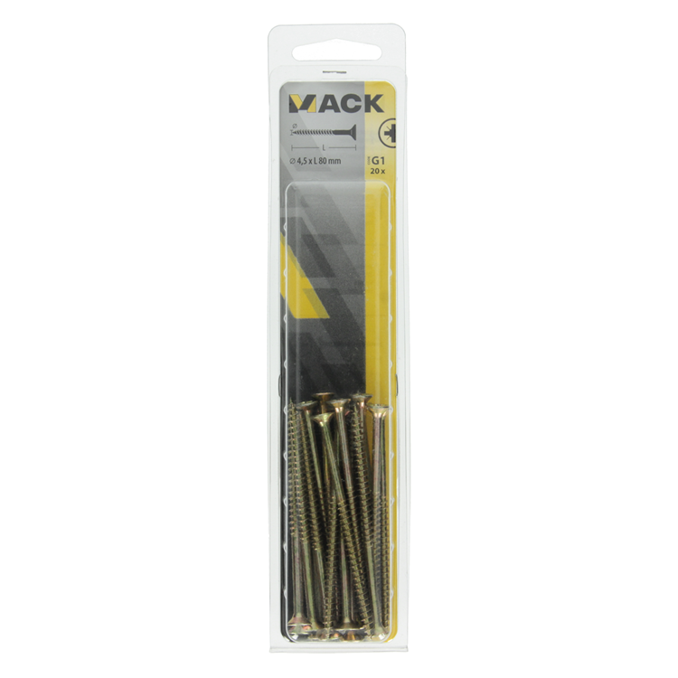 Load image into Gallery viewer, Mack 1017983 - spaanplaatschroef vz kop geelverz. 20st 4,5 x 80 mm | 5 stuks
