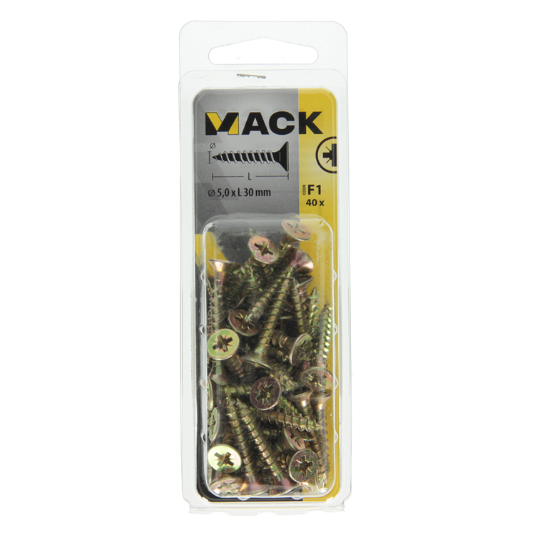 Load image into Gallery viewer, Mack 1017984 - spaanplaatschroef vz kop geelverz. 40st 5,0 x 30 mm | 5 stuks
