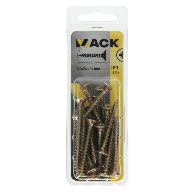 Load image into Gallery viewer, Mack 1017987 - spaanplaatschroef vz kop geelverz. 27st 5,0 x 45 mm | 5 stuks
