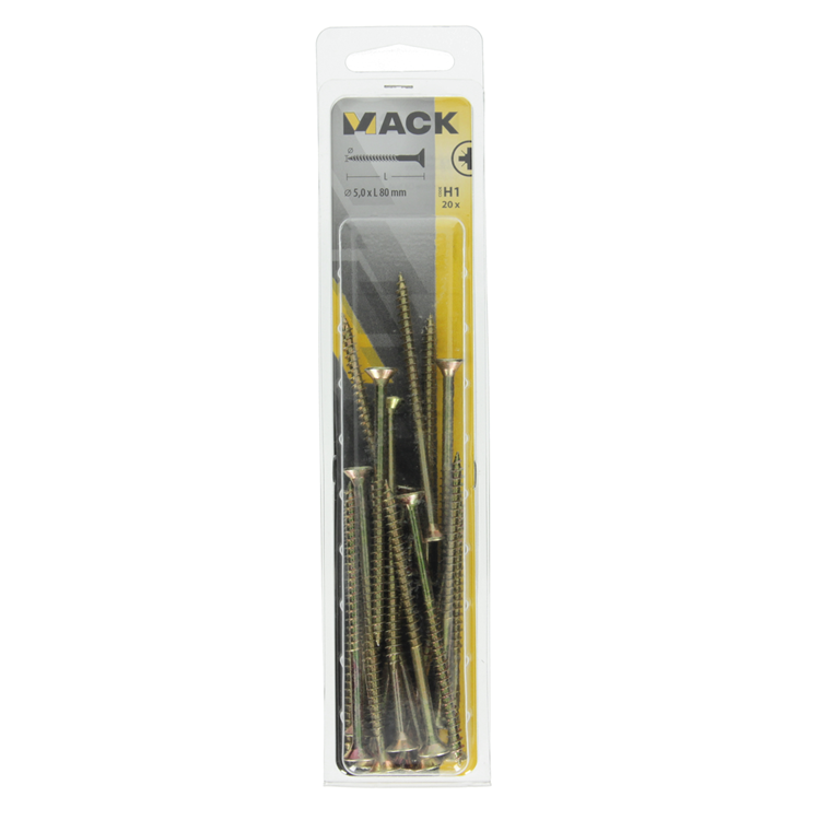 Load image into Gallery viewer, Mack 1017991 - spaanplaatschroef vz kop geelverz. 20st 5,0 x 80 mm | 5 stuks
