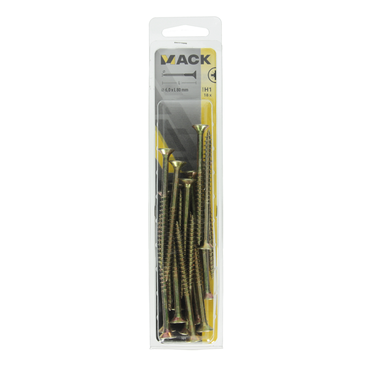 Load image into Gallery viewer, Mack 1017996 - spaanplaatschroef vz kop geelverz. 18st 6,0 x 80 mm | 5 stuks
