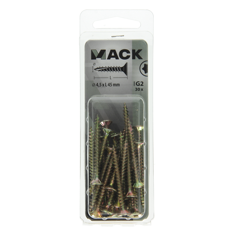 Load image into Gallery viewer, Mack 1018017 - spaanplschr.vzkop-zelfb. geelverz. 30 st 4,5 x 45 mm | 5 stuks
