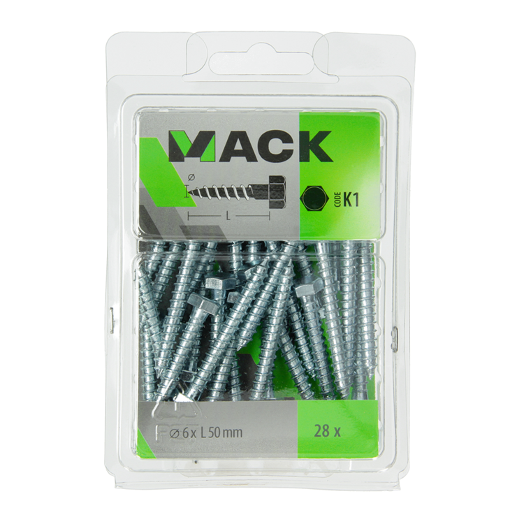 Load image into Gallery viewer, Mack 1018040 - houtdraadbout staal verzinkt 28 st 6 x 50 mm | 5 stuks
