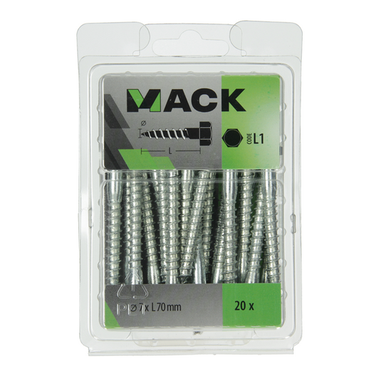Mack 1018046 - houtdraadbout staal verzinkt 20 st 7 x 70 mm | 5 stuks