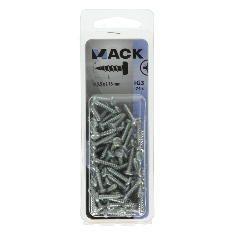 Load image into Gallery viewer, Mack 1018059 - zelftappende schroef cylkop verz. 74 st 3,5 x 16 mm | 10 stuks
