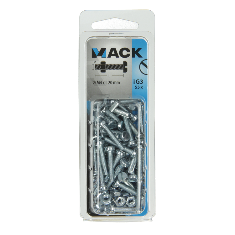 Load image into Gallery viewer, Mack 1018091 - metaalschroef cyl. kop + moer verz. 55 st m4 x 20 mm | 5 stuks
