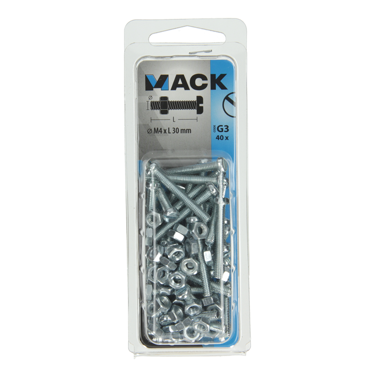 Load image into Gallery viewer, Mack 1018092 - metaalschroef cyl. kop + moer verz. 40 st m4 x 30 mm | 5 stuks
